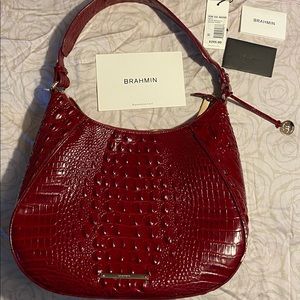 Brahmin red leather shoulder bag, used